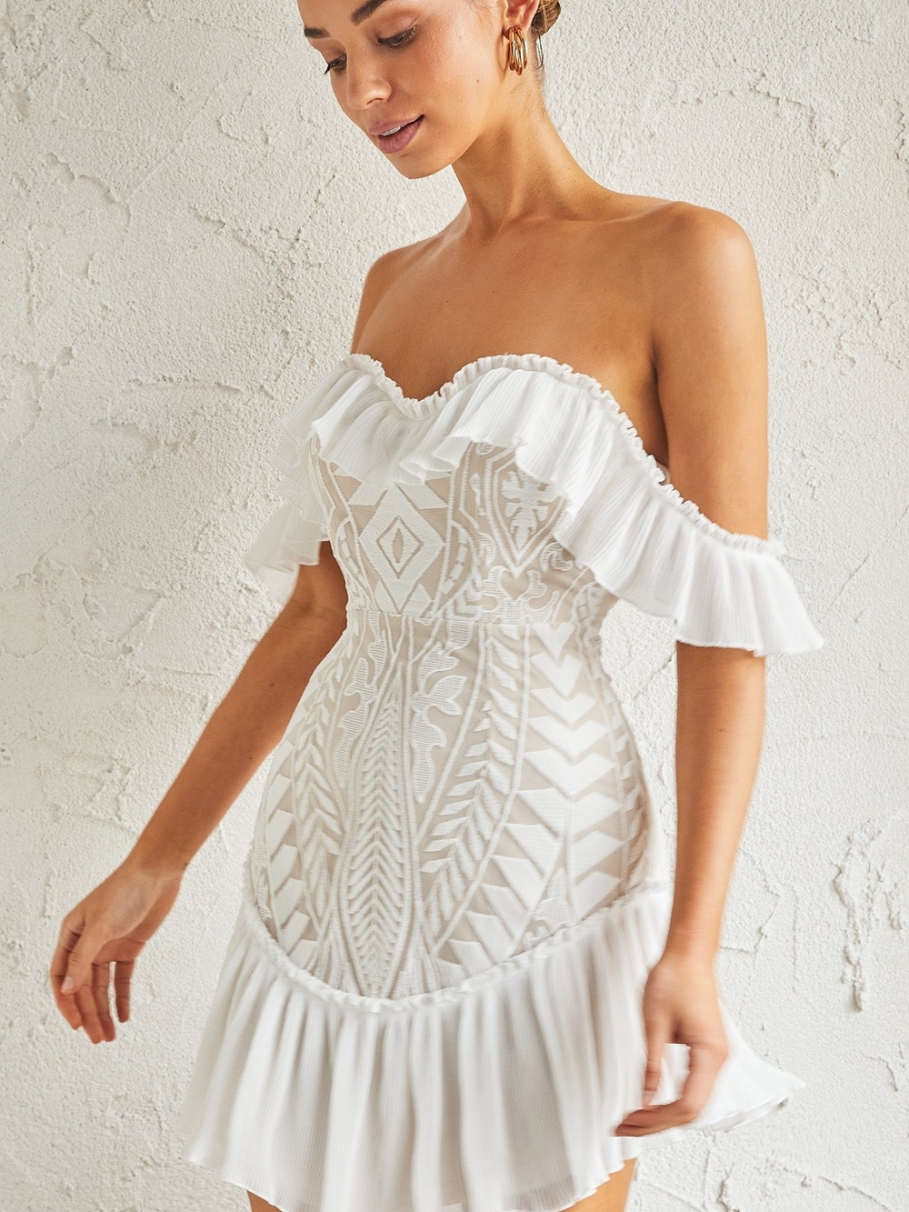 Selfie Leslie DREAMY White Strapless Ruffle Mini Dress